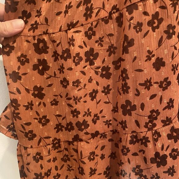 Dress Forum Los Angeles Dress Small Tan Floral Boho Prairie Ruffle Fall Colors - Picture 6 of 13